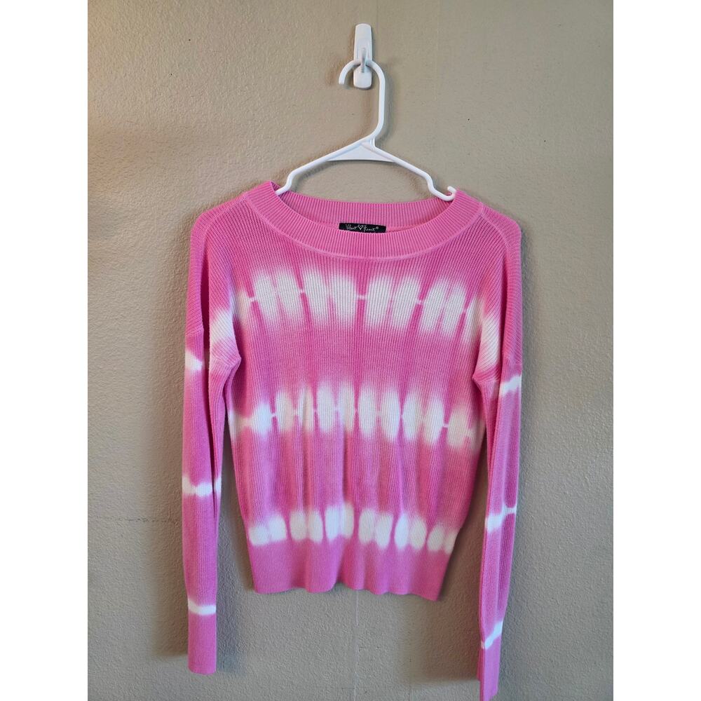 Velvet Heart Women's Pink White Tie Dye Crew Neck Sweater Pullover SZ Small
